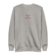 Load image into Gallery viewer, Signature Blessed and Stressed Embroidered Fleece Pullover
