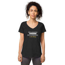 Load image into Gallery viewer, Melanated Married Millionaires Manifesting Women’s fitted v-neck t-shirt
